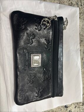Black Patent Leather Embossed Cosmetic Pouch with Zip NWOT